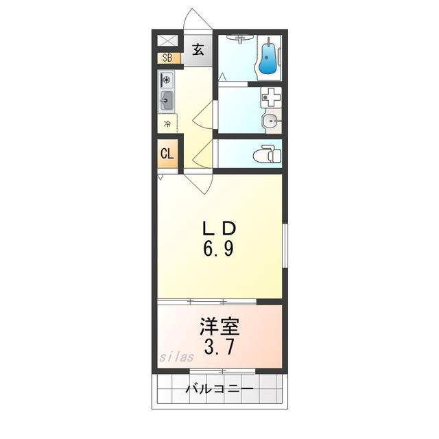 クレスト高安(1DK/2階)の間取り写真