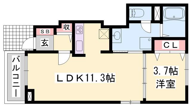 エクセラン國木II(1LDK/1階)の間取り写真