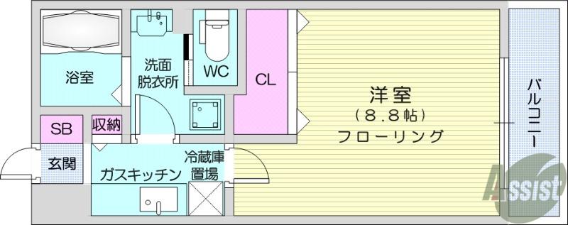 リビングステージ木町通(1K/3階)の間取り写真