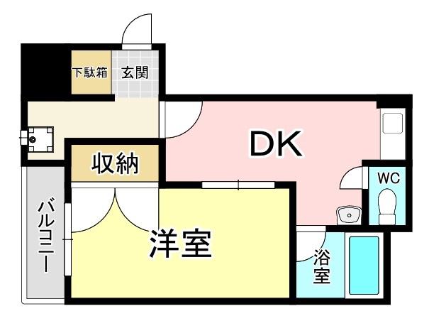 ドミール魚町(1DK/4階)の間取り写真