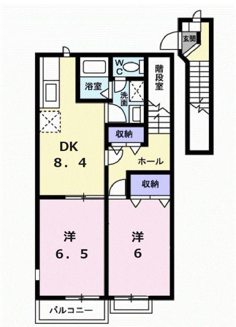 シルキーハイツ(2DK/2階)の間取り写真