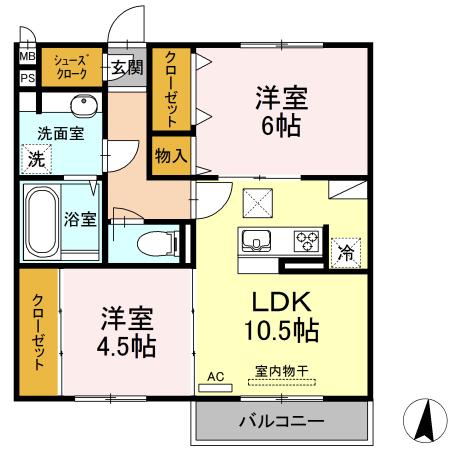 アトリオみなみだいらV(2LDK/2階)の間取り写真