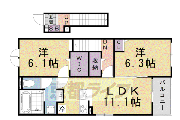 ヒカルサ仰木の里I(1LDK/1階)の間取り写真