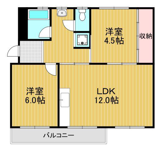 公団狭山 16棟(2LDK/5階)の間取り写真