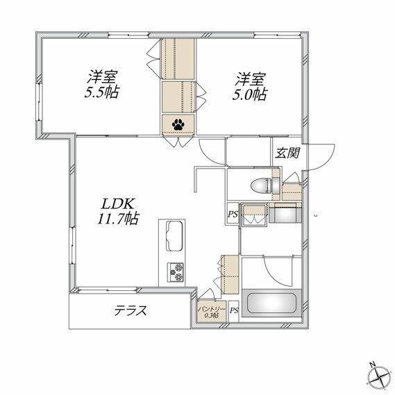 ネプトゥーヌス(2LDK/1階)の間取り写真