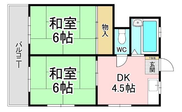 シャンポール湯川(2DK/2階)の間取り写真