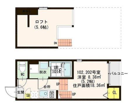 SPAZIO博多駅前(1K/2階)の間取り写真