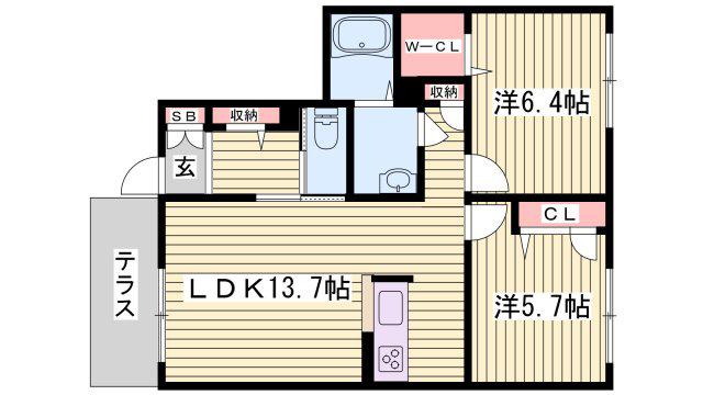 グランメール小坂B(2LDK/1階)の間取り写真