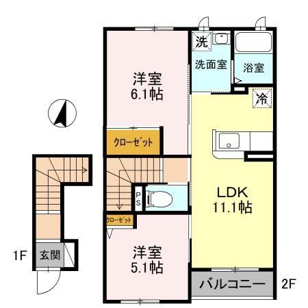 アート・ソレイユ A棟(2LDK/2階)の間取り写真