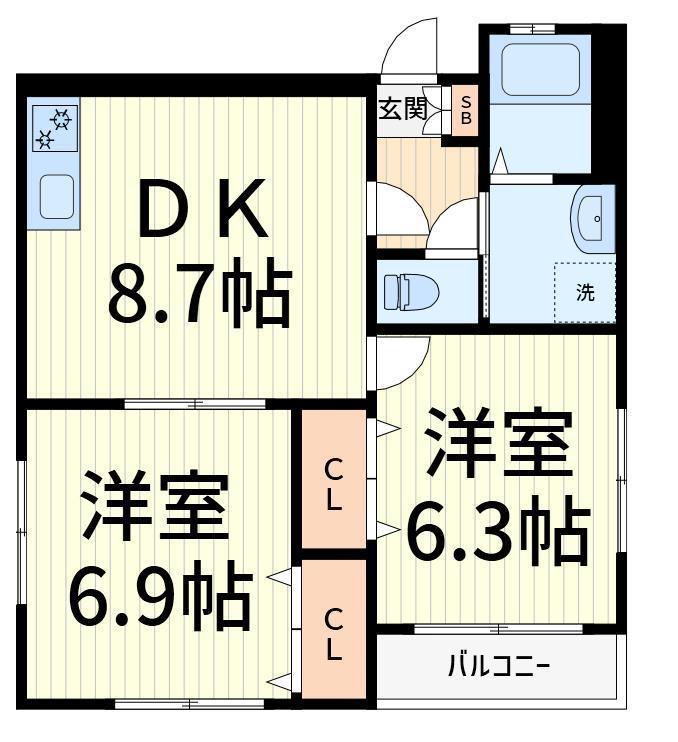 メルヴェ―ユハウスIV(2DK/3階)の間取り写真
