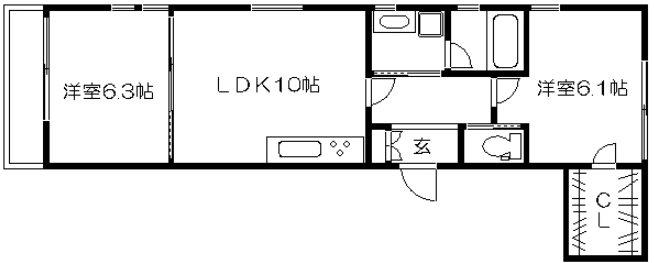 ブローニュ府庁前(2LDK/2階)の間取り写真