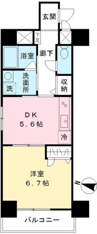 ファウンテン(1DK/2階)の間取り写真