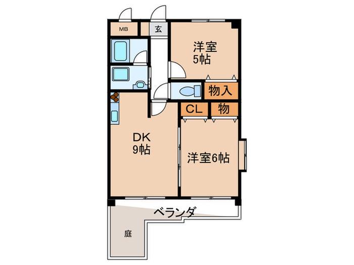 ビバリーヒルズ(2DK/1階)の間取り写真