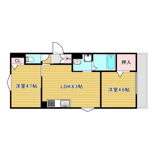 クリエオーレ佃(2LDK/1階)の間取り写真