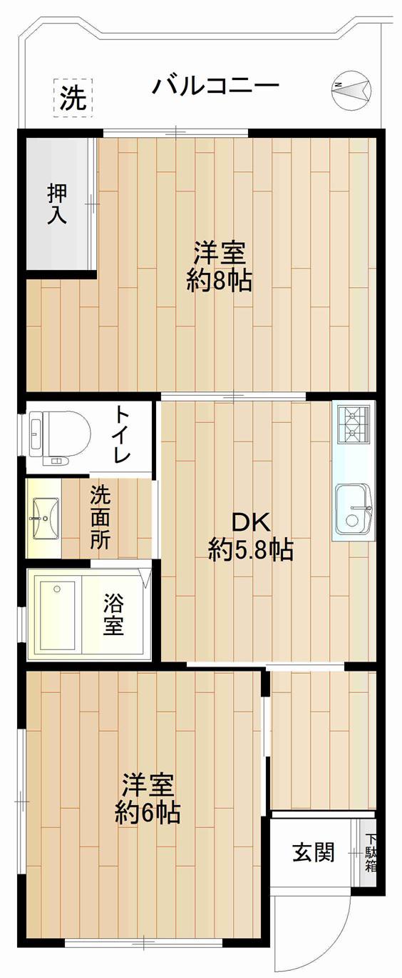 白鬚橋ローヤルコーポ(2DK/7階)の間取り写真