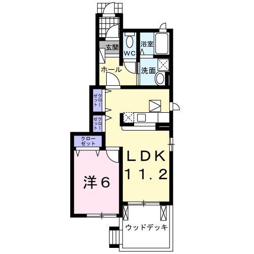 ヒルトップテラスA(1LDK/1階)の間取り写真