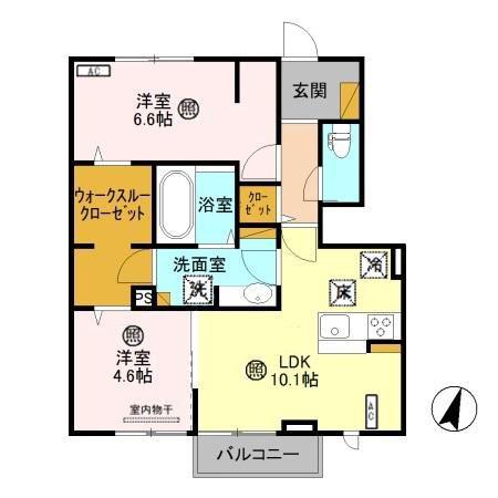 カーネリアン A(2LDK/1階)の間取り写真