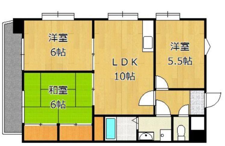 ニューエバーグリーン小倉(3LDK/5階)の間取り写真