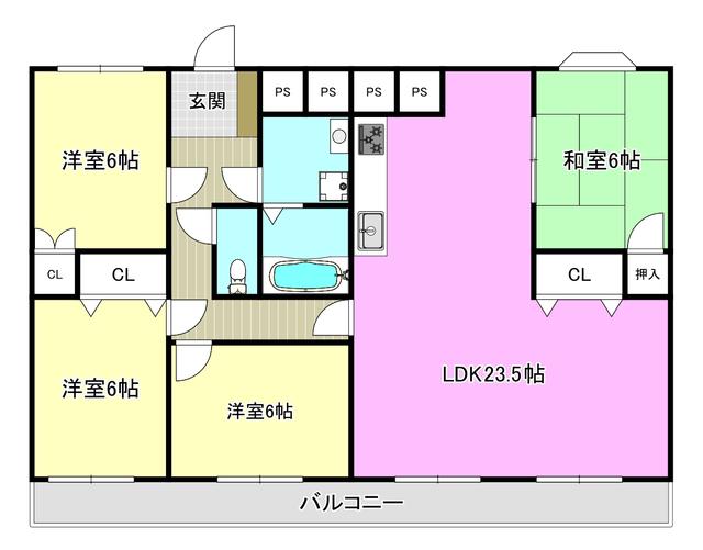 ガーデンハイツ清水(4LDK/1階)の間取り写真