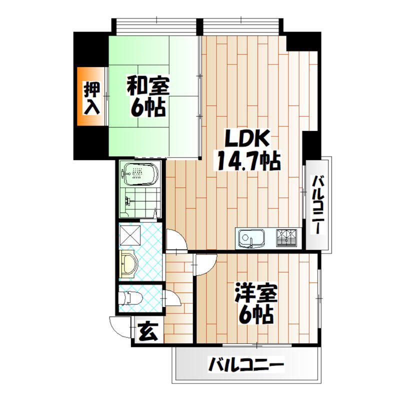 クレセント百花苑(2LDK/7階)の間取り写真