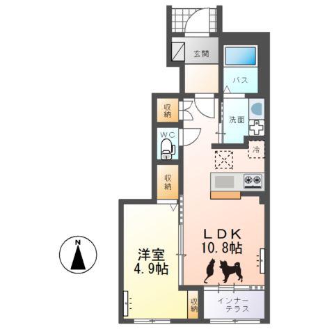 ひたちなか市勝倉アパートB棟(1LDK/1階)の間取り写真