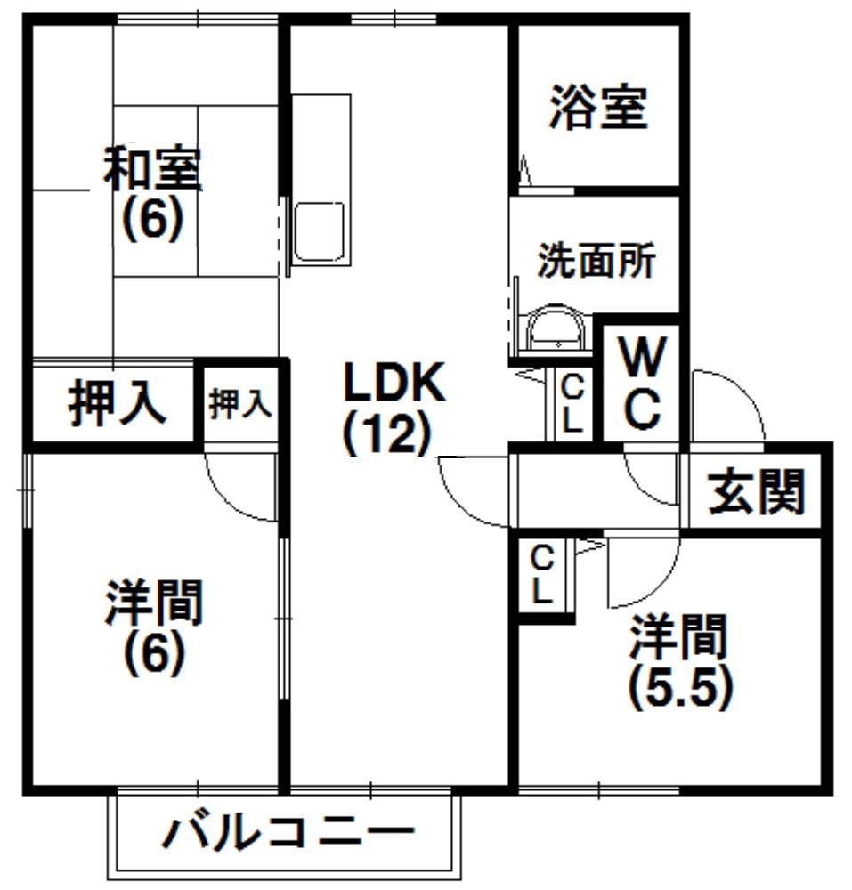 ガーデンハイツ四ツ池C(3LDK/2階)の間取り写真
