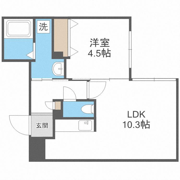 リコ月寒東(1LDK/3階)の間取り写真