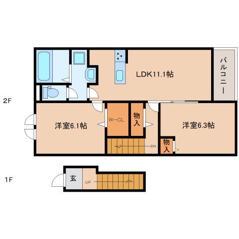 レジデンスかぎろひII(2LDK/2階)の間取り写真