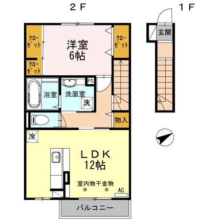 ボナール朝倉西町(1LDK/2階)の間取り写真