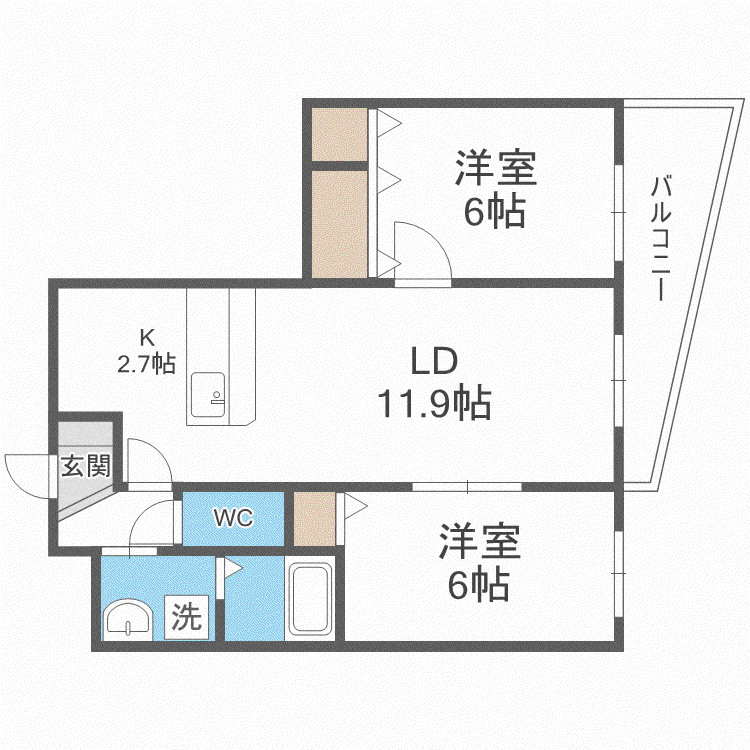 INFINITY双子山(2LDK/2階)の間取り写真