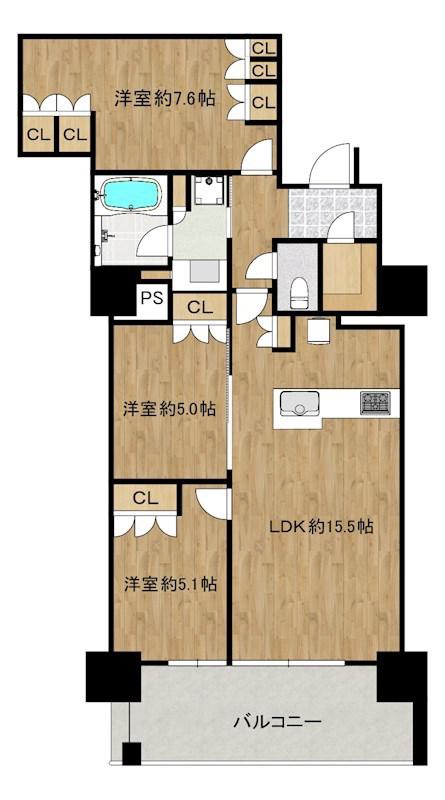 プラウドタワー川口クロス(3LDK/4階)の間取り写真