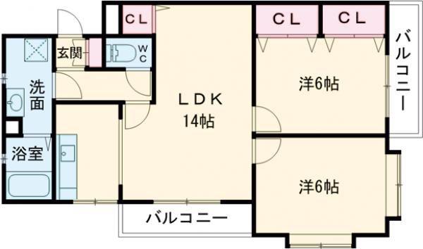 B-RESIDENCE 温品(2LDK/3階)の間取り写真