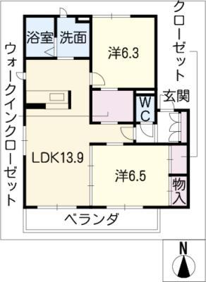 シャーメゾン鶴田B棟(2LDK/1階)の間取り写真