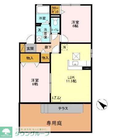 クレールルピナス A・B(2LDK/1階)の間取り写真