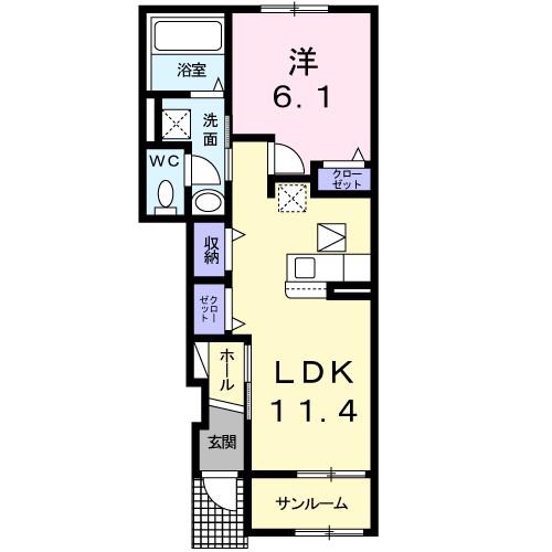 さつまII(1LDK/1階)の間取り写真