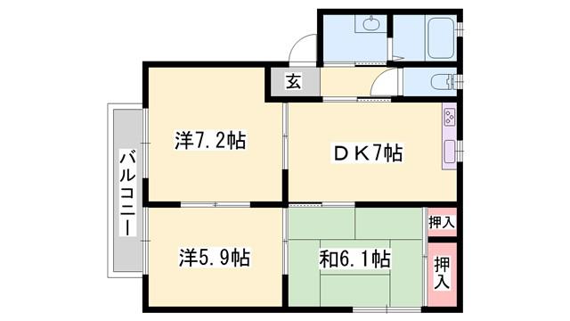 シャーメゾン佐土 B棟(3DK/1階)の間取り写真