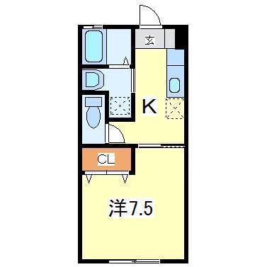 メゾンタカダA・B(1K/2階)の間取り写真