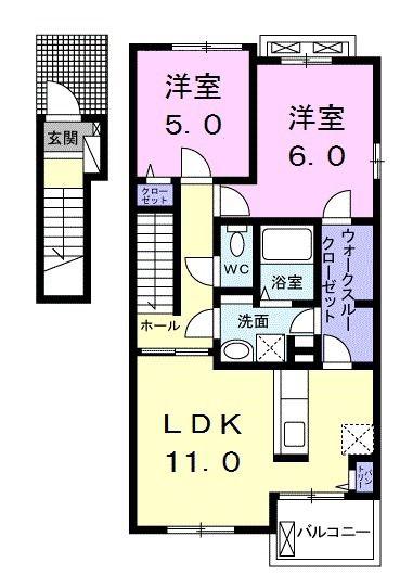 エトワール III(2LDK/2階)の間取り写真