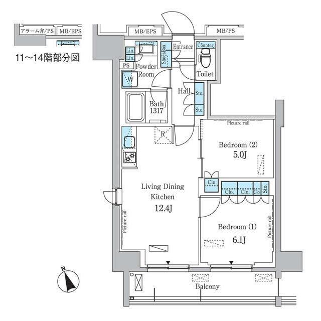 パークアクシス浅草レジデンス 部屋番号909(2LDK/9階)の間取り写真