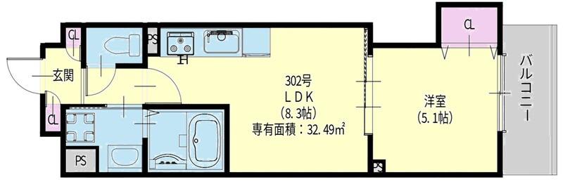 クリエオーレ新堂1(1LDK/3階)の間取り写真