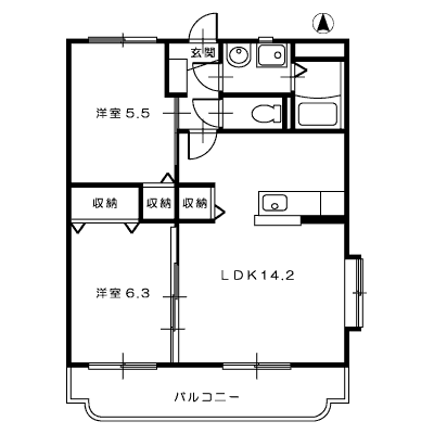 グランメールK(2LDK/3階)の間取り写真