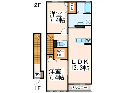 クレストールアベニューI・II・III(2LDK/2階)の間取り写真