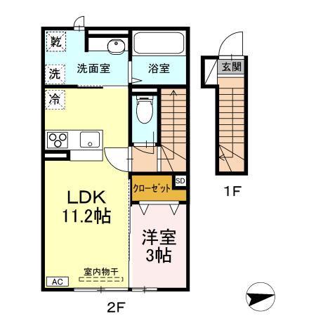 D-ROOM篠田(1LDK/2階)の間取り写真