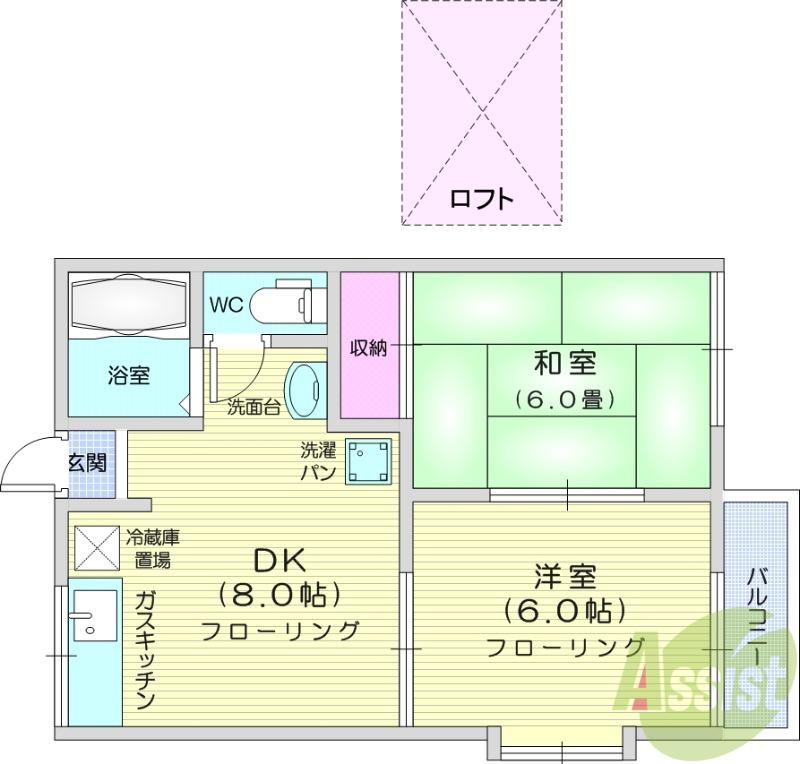 ブレーンK(2DK/2階)の間取り写真