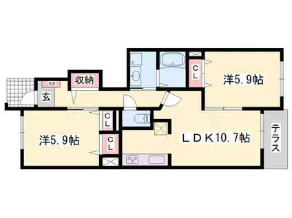 ノース カレント III(2LDK/1階)の間取り写真