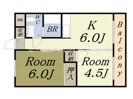 港スカイハイツ(2K/2階)の間取り写真