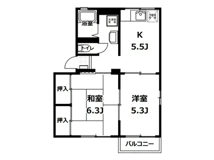 シティハイムハピネスB棟(2DK/2階)の間取り写真