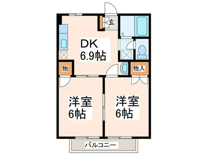 ユニハイム月尾 I(2DK/1階)の間取り写真