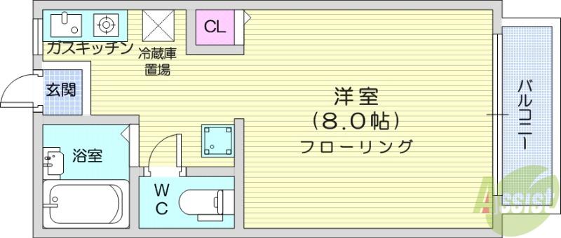 グランデュールパピヨンB棟(ワンルーム/2階)の間取り写真