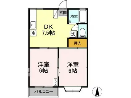 エステート笹谷 A(2DK/2階)の間取り写真